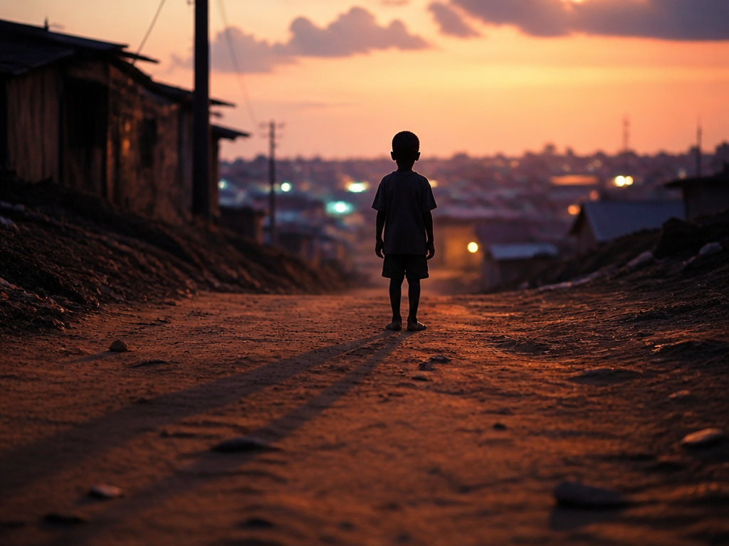A photograph taken at dusk on a red-dirt road at the edge of a…